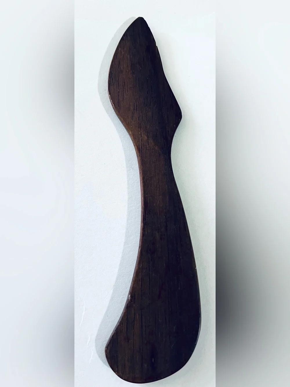 Vintage Hand Carved Wooden Spreader Butter Knife Dark Wood Rustic Kitchen 7.25”